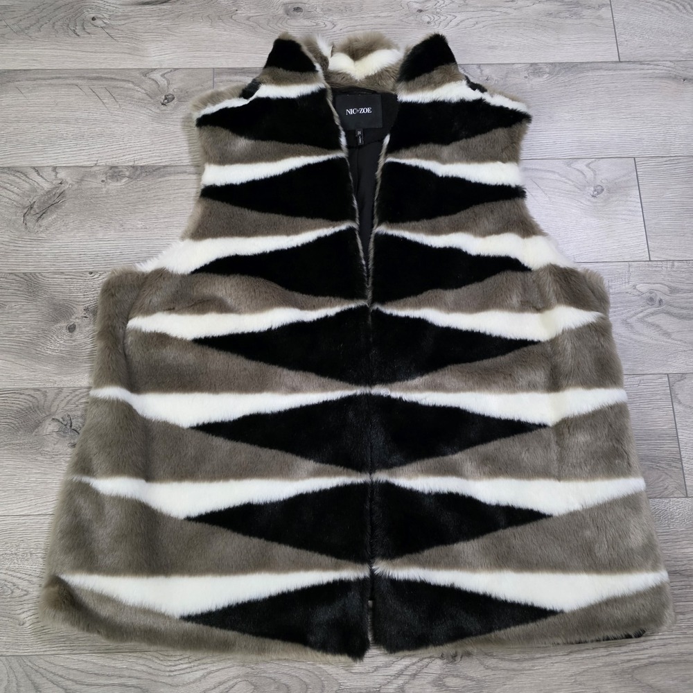 Nic + Zoe Gray Black‎ White Faux Fur Vest Women's Plus Size 2X